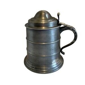 Vintage Pewter Lidded Beer Stein Tankard Made in Hong Kong‎ Barware Collectible